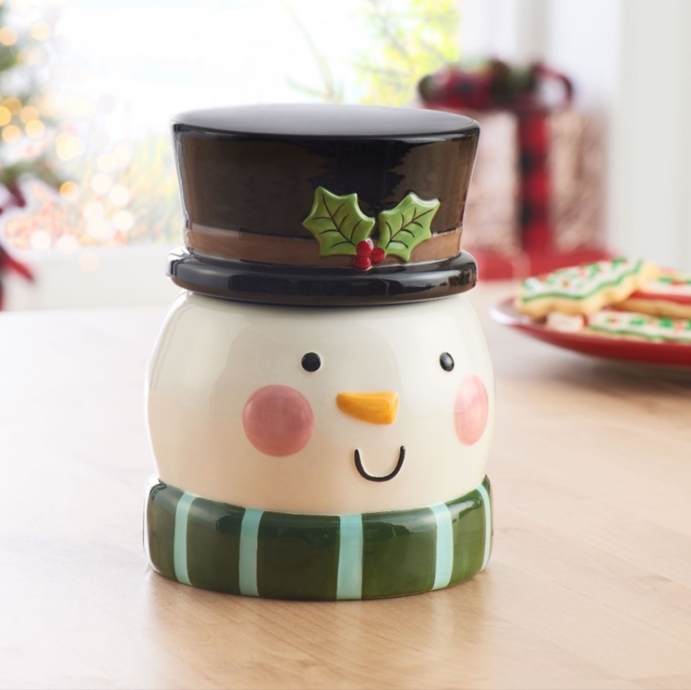 Christmas Snowman Earthenware Candy/Cookie Jar